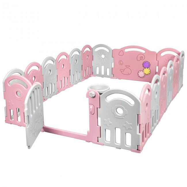 18-Panel Baby Playpen Kids Safety Play Center with Music Box & Basketball Hoop