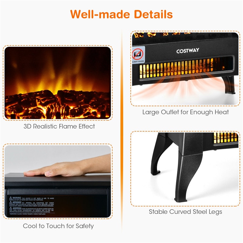 18" Electric Fireplace Heater 1400W Freestanding Stove Heater with Realistic Flame Effect