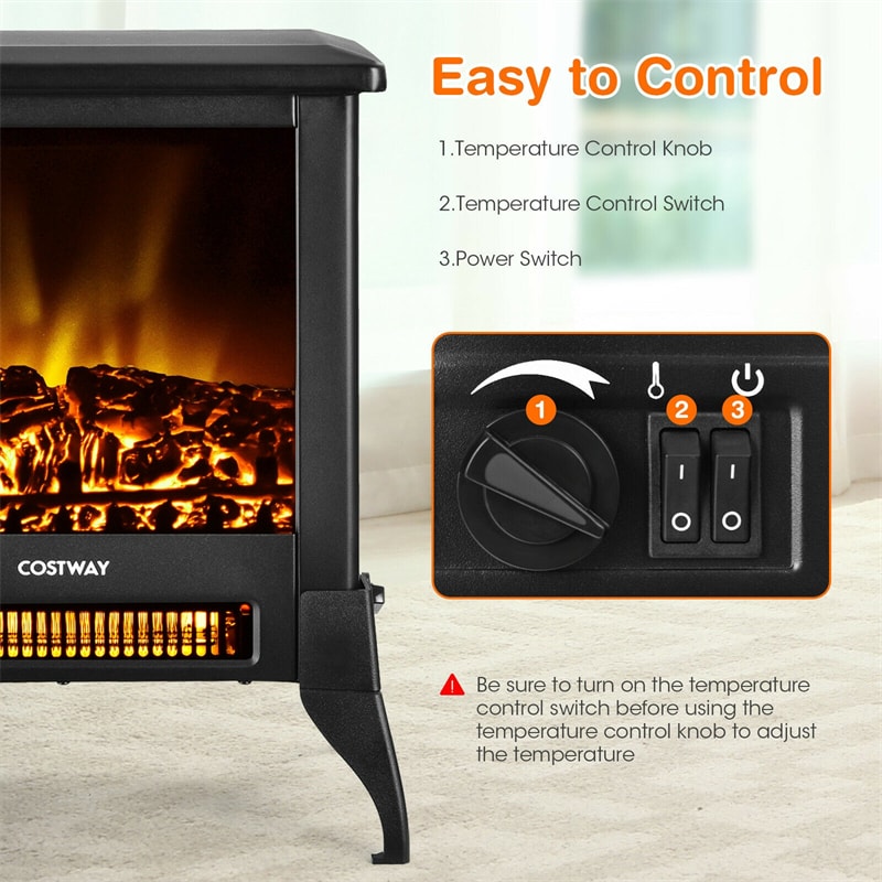 18" Electric Fireplace Heater 1400W Freestanding Stove Heater with Realistic Flame Effect