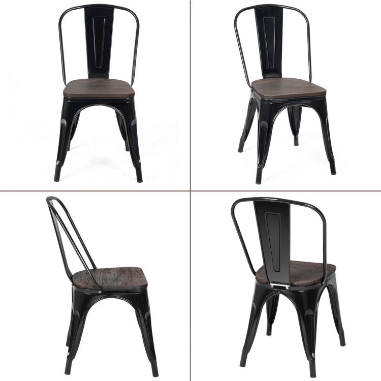 18 Inch Set of 4 Stackable Metal Dining Chair with Wood Seat