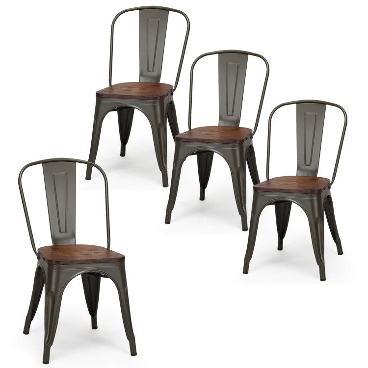 18 Inch Set of 4 Stackable Metal Dining Chair with Wood Seat