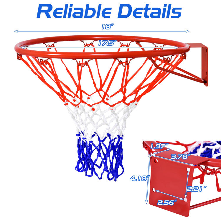 18 Inch Wall Mounted Replacement Basketball Rim with Net