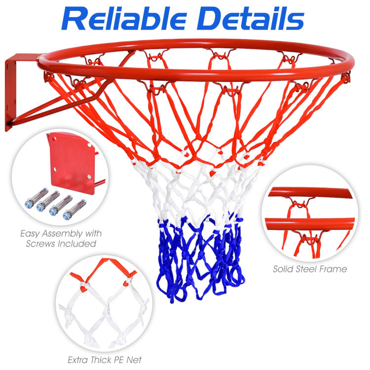 18 Inch Wall Mounted Replacement Basketball Rim with Net