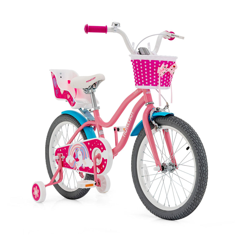 18 Inches Kids Bike Steel Frame Girls Pink Bicycle with Removable Training Wheels & Adjustable Seat