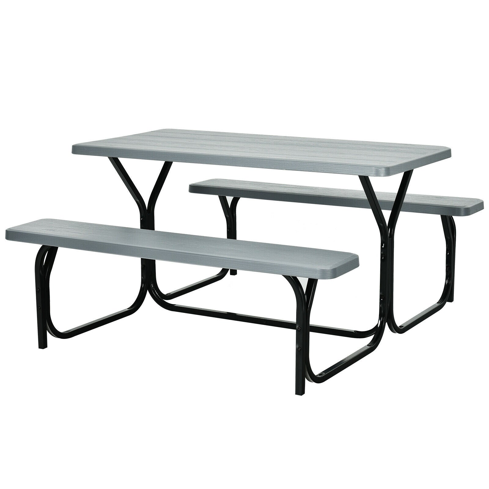 HDPE Outdoor Picnic Table Bench Set with Metal Base for Camping