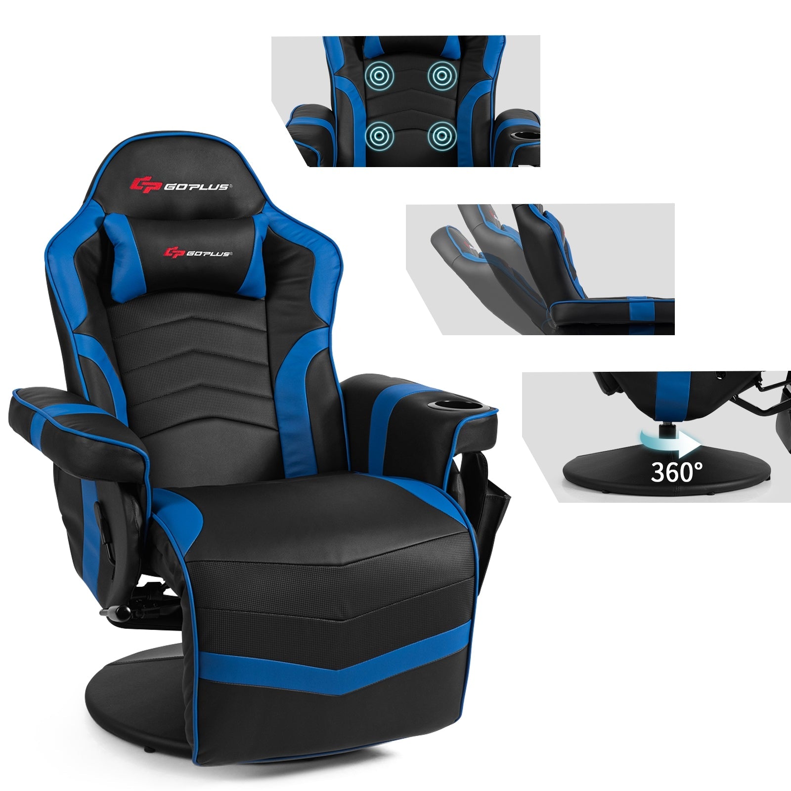 Ergonomic Massage Gaming Chair Gaming Recliner with Pillow and Adjustable Backrest