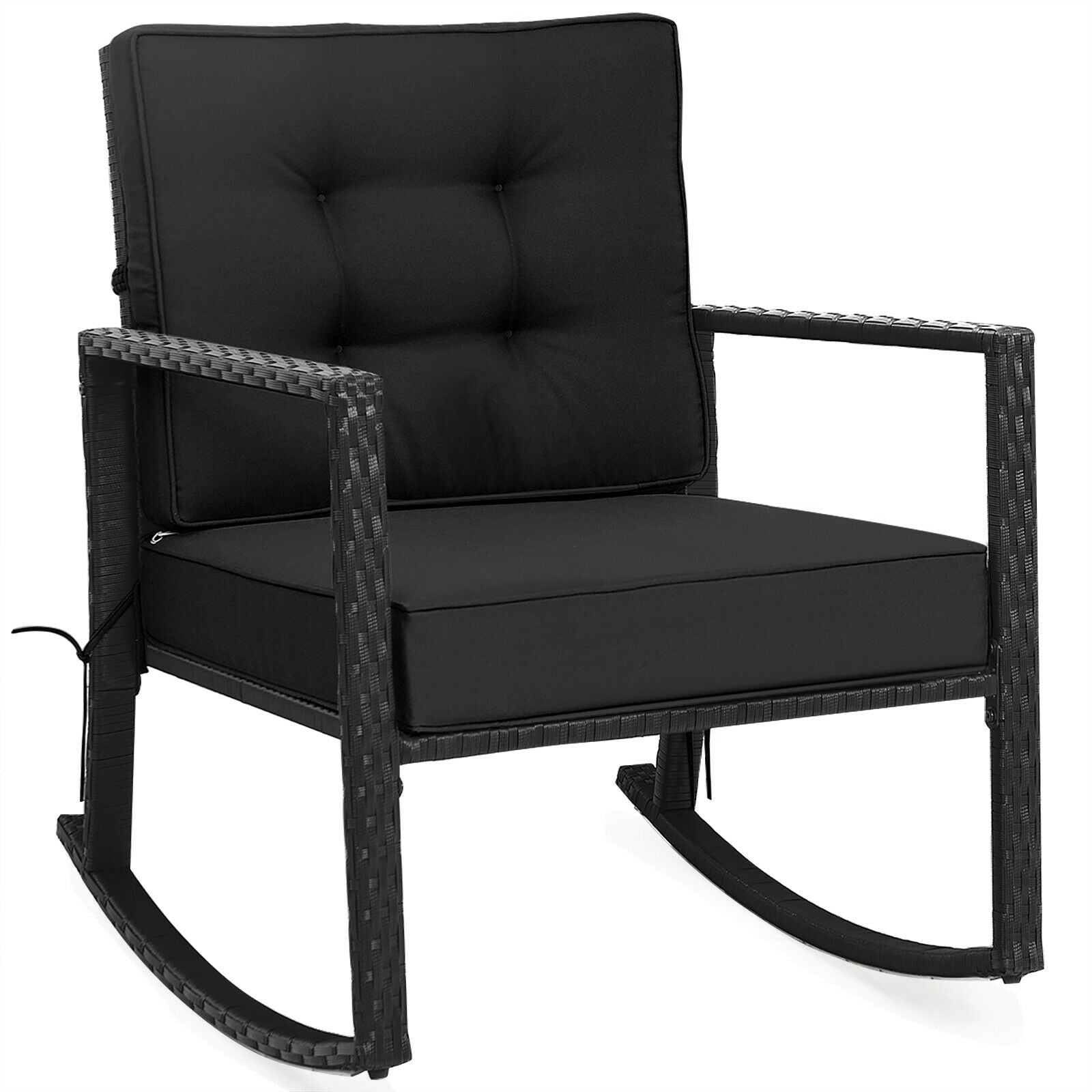 Patio Rattan Rocker Outdoor Rocking Chair with Comfort Cushion
