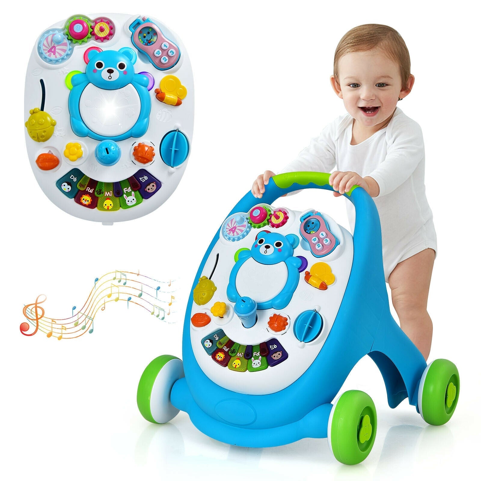 Sit-to-Stand Toddler Learning Walker with Kid Toys, Lights and Sounds
