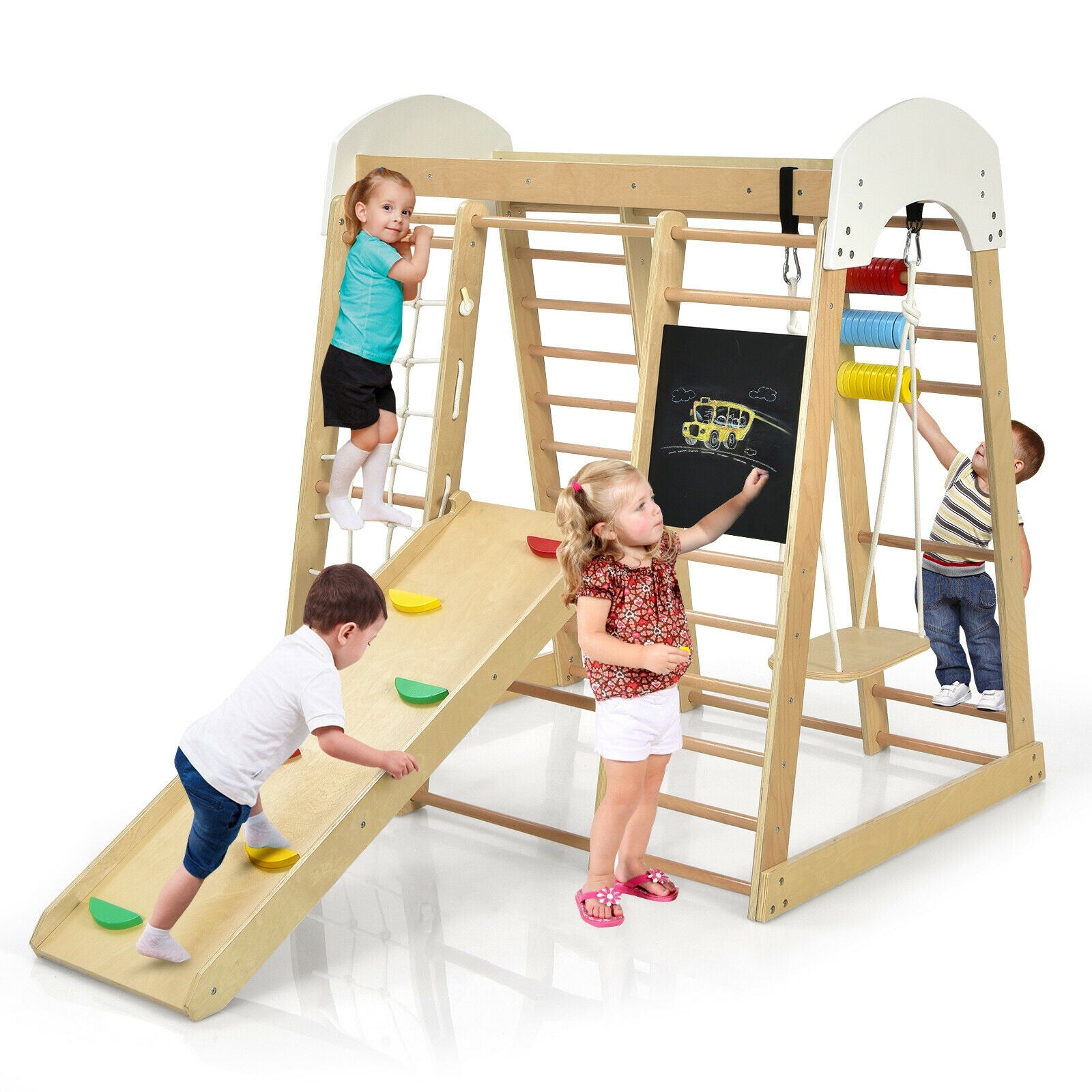 Indoor Playground Climbing Gym Wooden 8 in 1 Climber Playset for Children