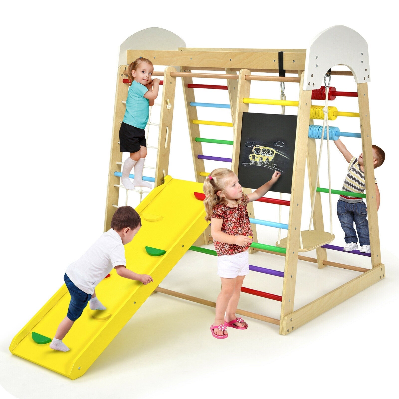 Indoor Playground Climbing Gym Wooden 8 in 1 Climber Playset for Children