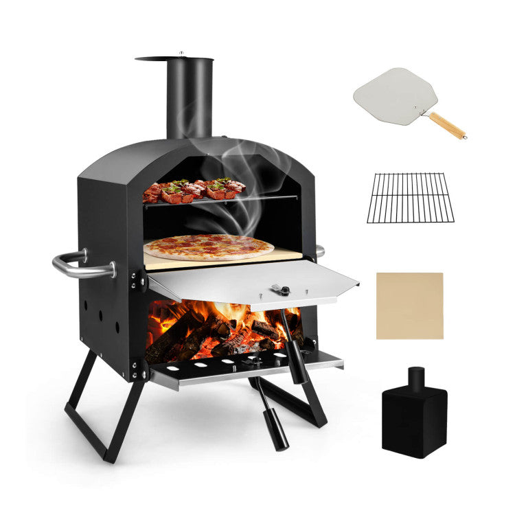 2-Layer Folding Pizza Oven with Removable Cooking Rack for Outdoor Picnics & Camping
