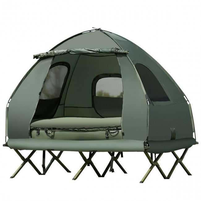 2-Person Folding Camping Tent with Air Mattress and Sleeping Bag for Hiking and Picnic