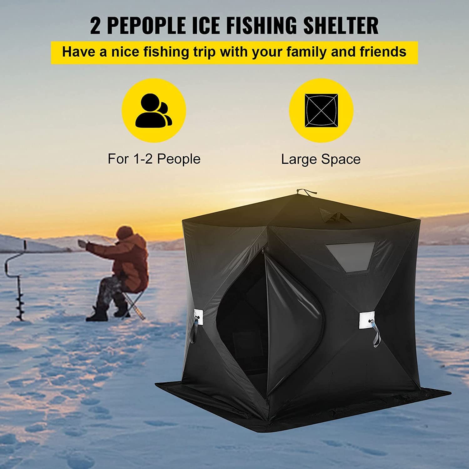 2-Person Outdoor Portable Ice Fishing Shelter Tent for Camping and Hiking Travel