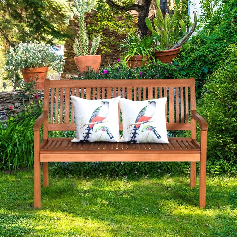 2-Person Solid Wood Garden Bench Outdoor Bench with Curved Backrest & Wide Armrest