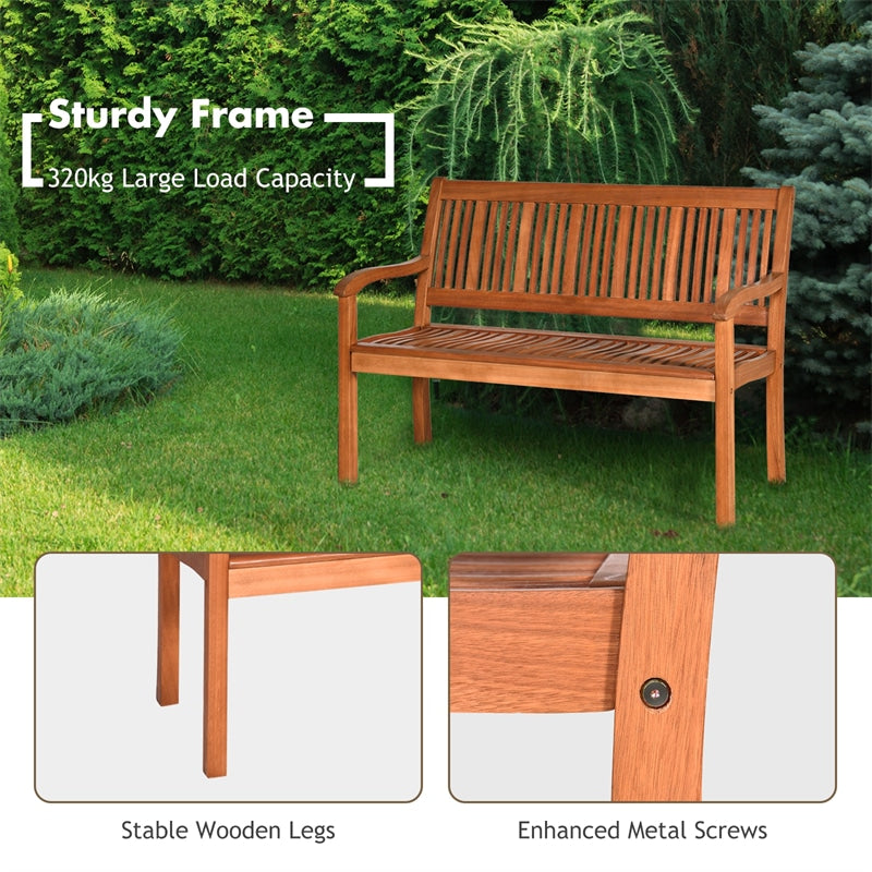 2-Person Solid Wood Garden Bench Outdoor Bench with Curved Backrest & Wide Armrest