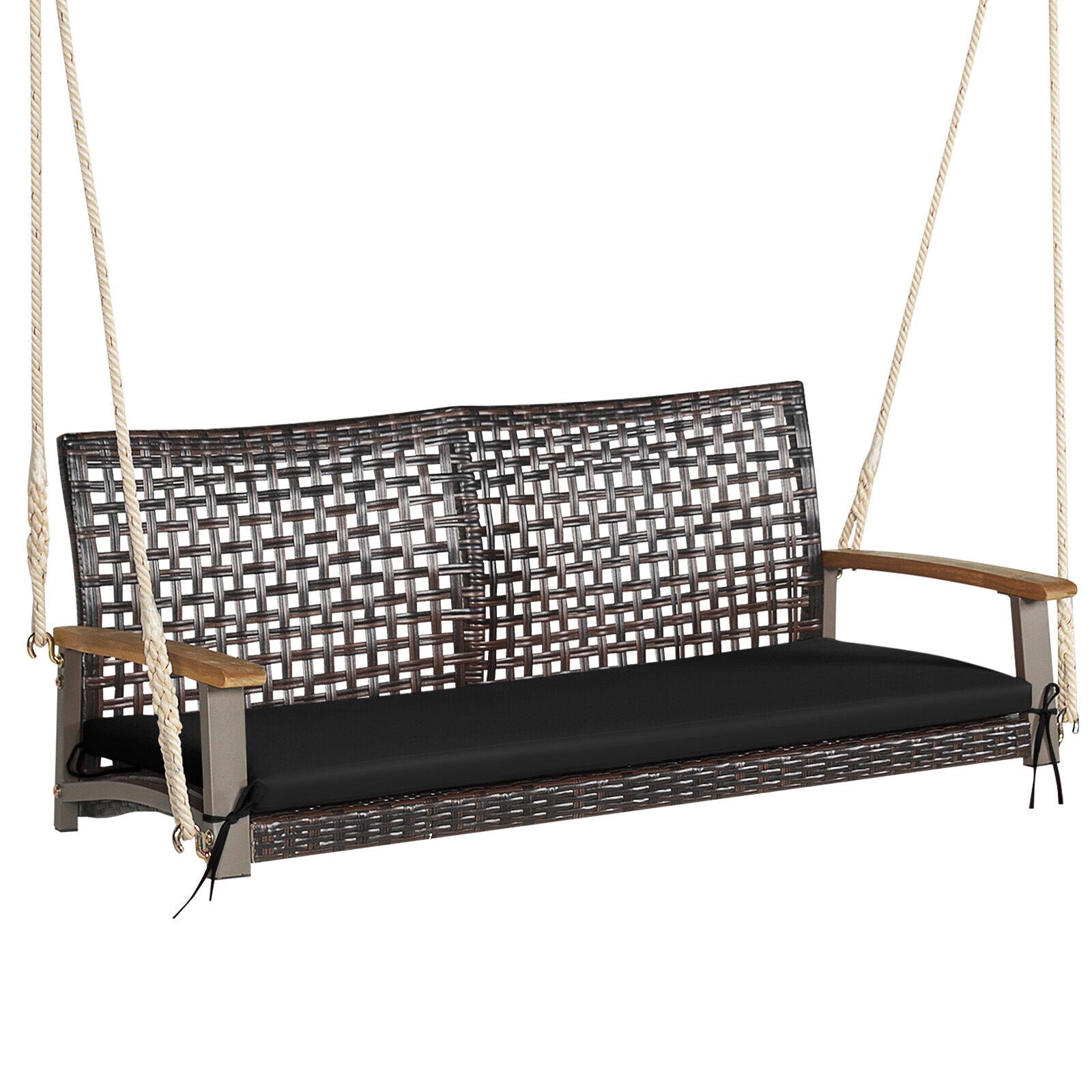2-Person Rattan Hanging Porch Swing Chair for Patio & Pool