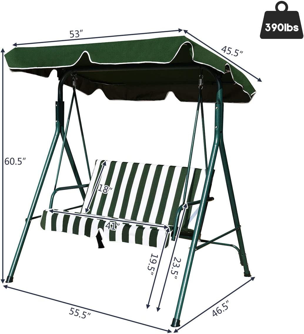 2-Person Weather Resistant Canopy Swing for Porch Garden Backyard Lawn