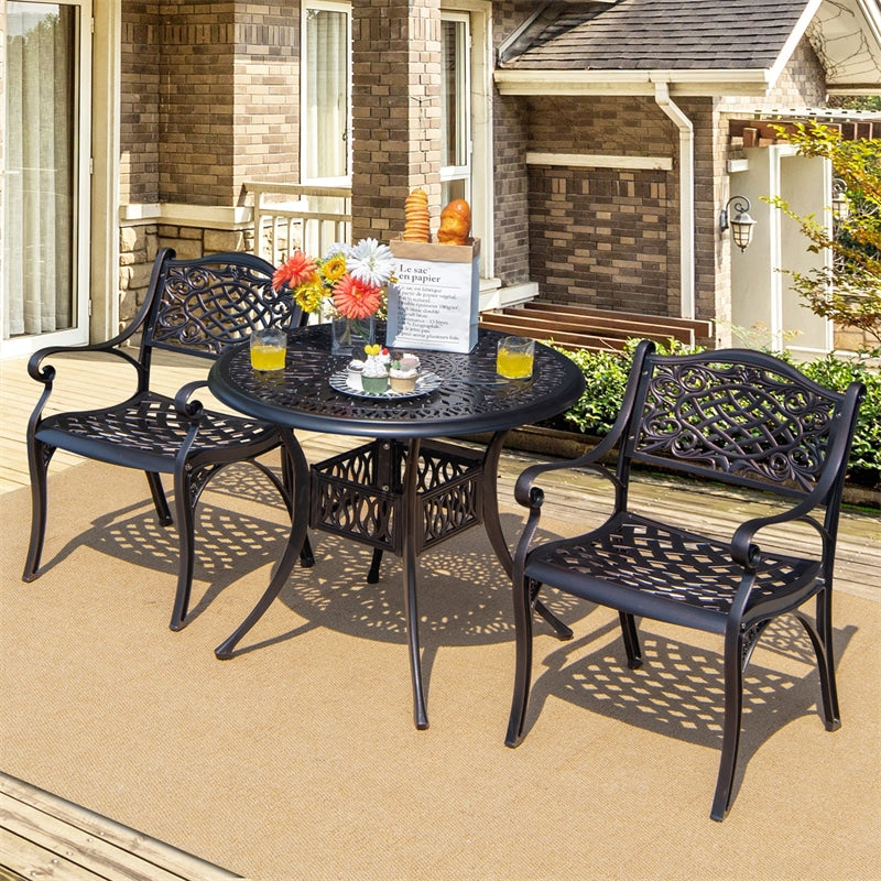 2-Piece Cast Aluminum Patio Bistro Chairs All-Weather Outdoor Dining Chairs with Curved Seats & Armrests