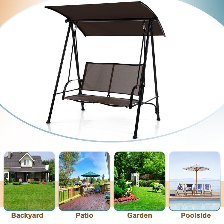 2-Seat Outdoor Patio Backyard Swing Chair with Canopy