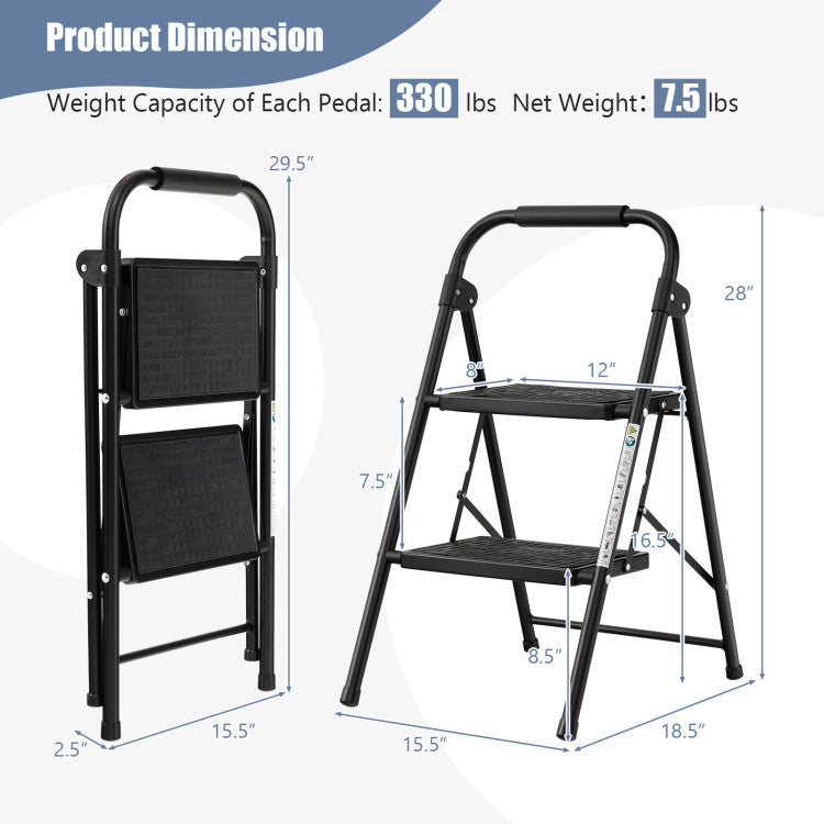 2-Step/3-Step Ladder with Wide Anti-Slip Pedal for Home and Garden