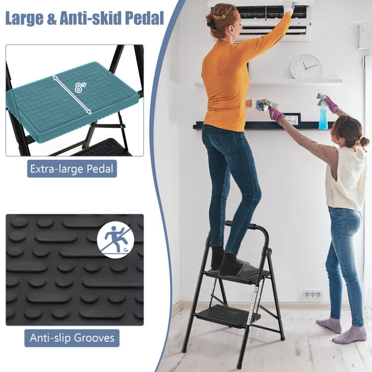 2-Step/3-Step Ladder with Wide Anti-Slip Pedal for Home and Garden