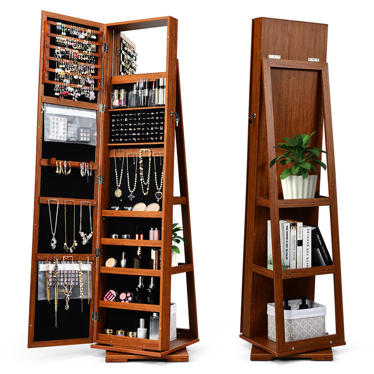 2-in-1 360° Rotatable Lockable Jewelry Cabinet with Full-Length Mirror