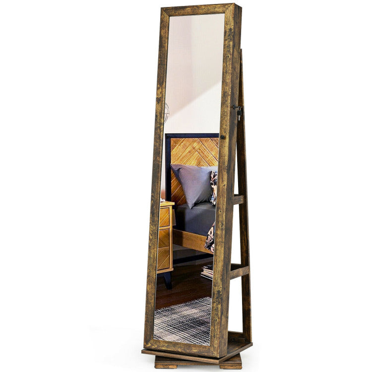 2-in-1 360° Rotatable Lockable Jewelry Cabinet with Full-Length Mirror