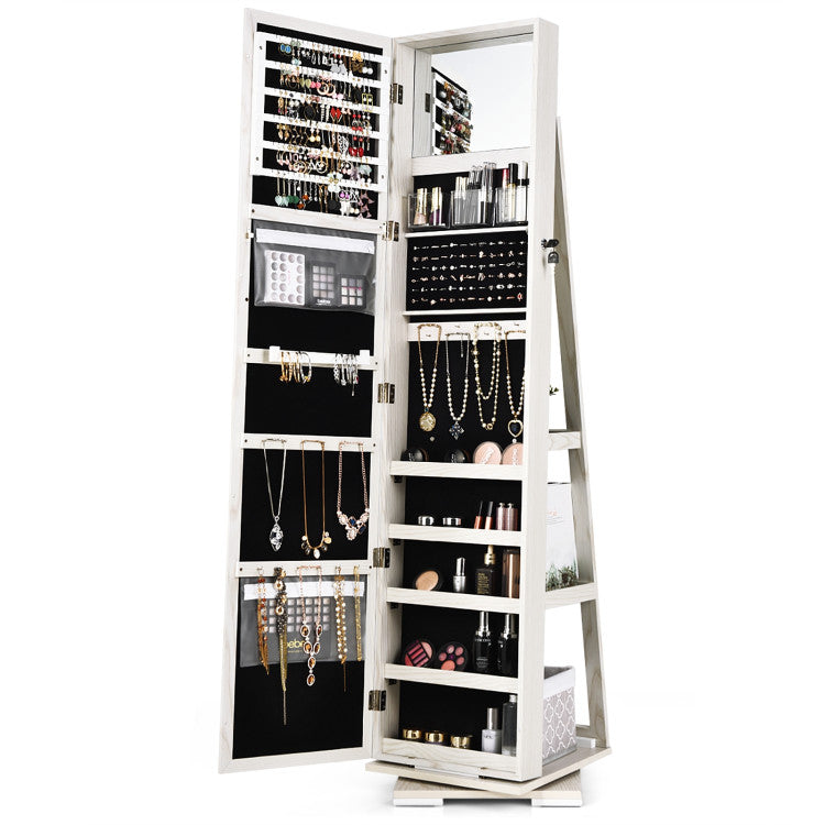 2-in-1 360° Rotatable Lockable Jewelry Cabinet with Full-Length Mirror