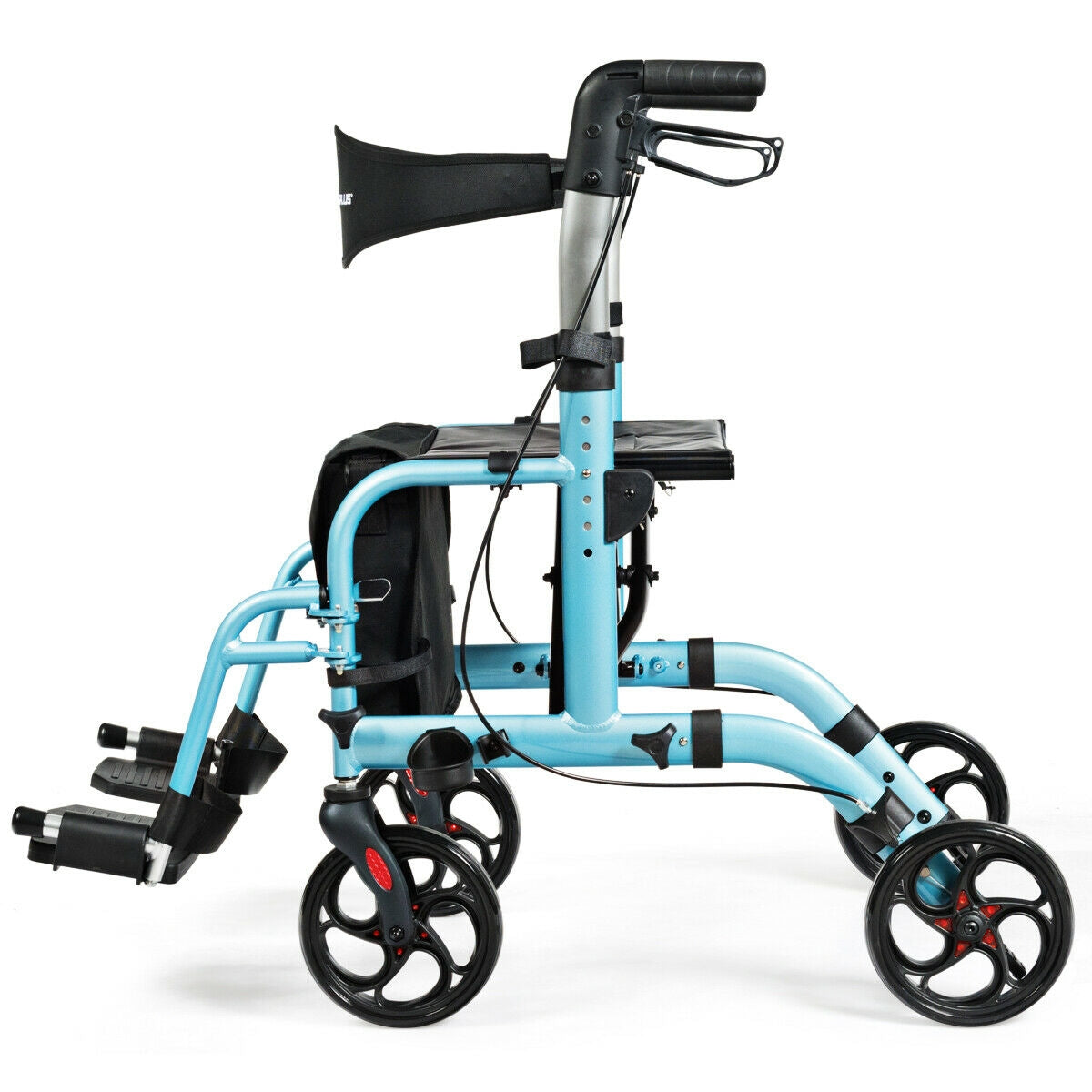 2-in-1 Adjustable Folding Handle  Mobility Rollator Walker with Storage Space