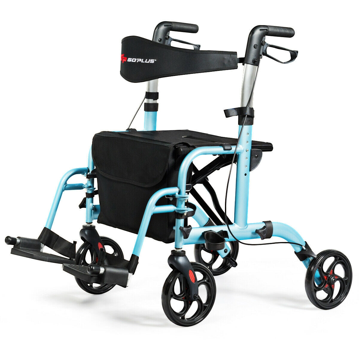 2-in-1 Adjustable Folding Handle  Mobility Rollator Walker with Storage Space