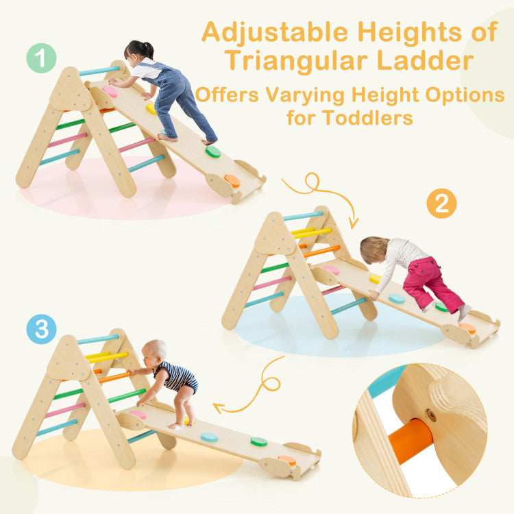 2-in-1 Adjustable Height Wooden Kids Climber Toys with Triangle Arch Ramp