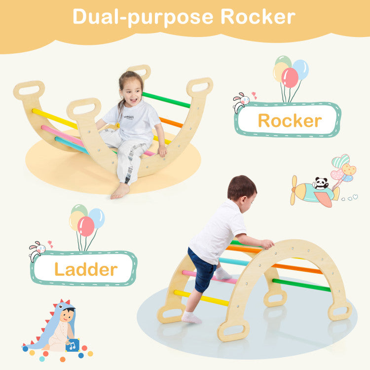 2-in-1 Adjustable Height Wooden Kids Climber Toys with Triangle Arch Ramp