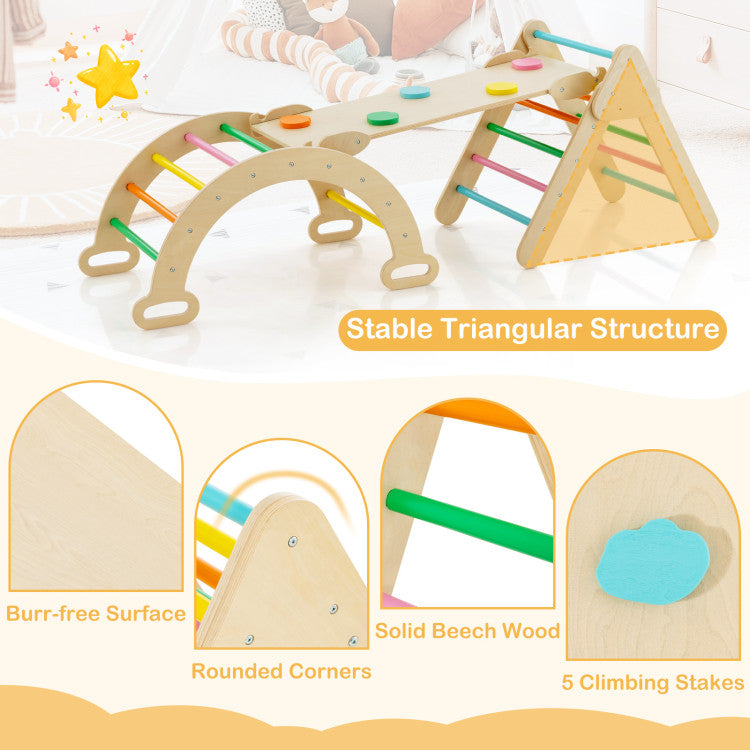 2-in-1 Adjustable Height Wooden Kids Climber Toys with Triangle Arch Ramp