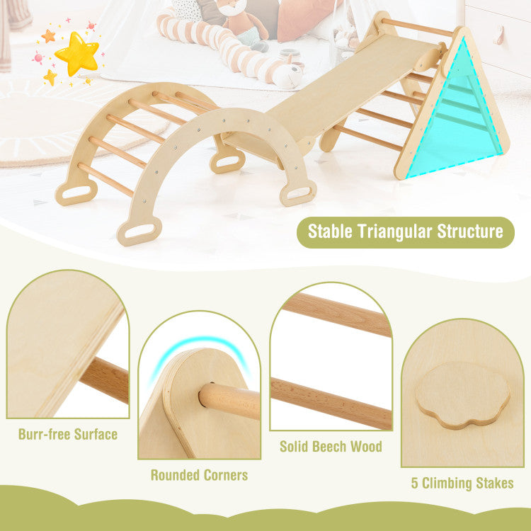 2-in-1 Adjustable Height Wooden Kids Climber Toys with Triangle Arch Ramp