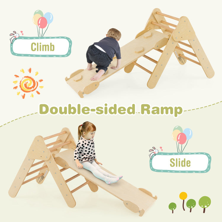 2-in-1 Adjustable Height Wooden Kids Climber Toys with Triangle Arch Ramp