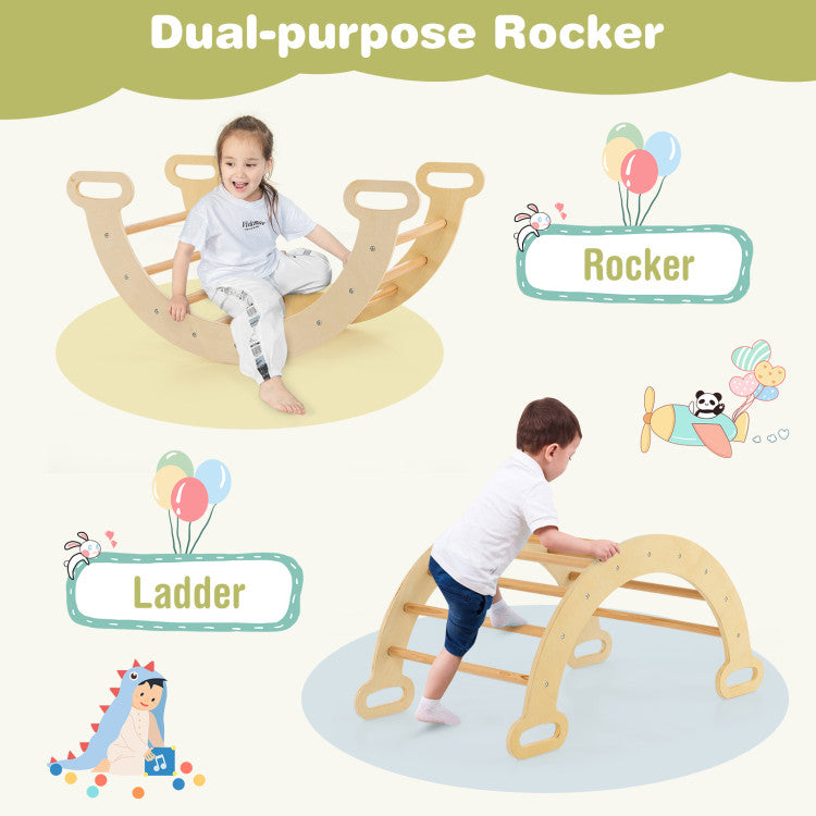 2-in-1 Adjustable Height Wooden Kids Climber Toys with Triangle Arch Ramp