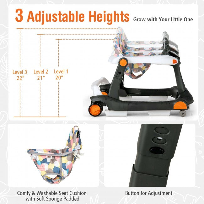 2-in-1 Foldable  Baby Activity Walker with Adjustable Height and Speed