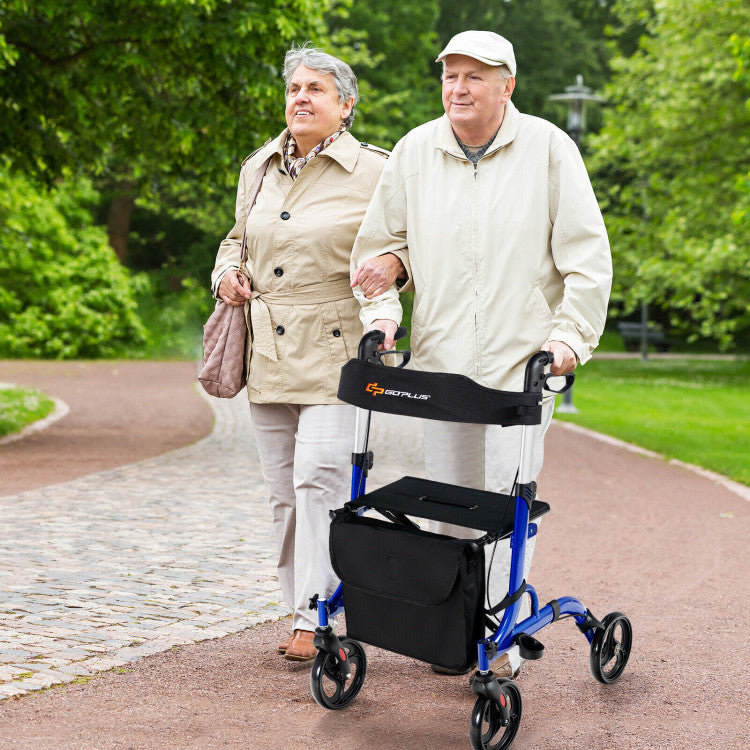 2-in-1 Folding Aluminum Seat Rollator Walker with 8-inch Wheels