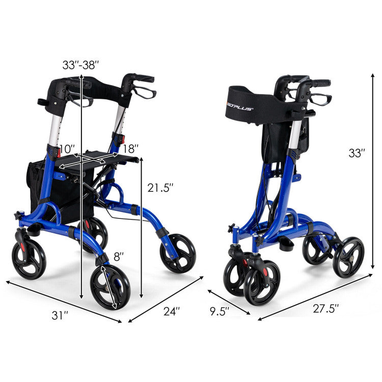 2-in-1 Folding Aluminum Seat Rollator Walker with 8-inch Wheels