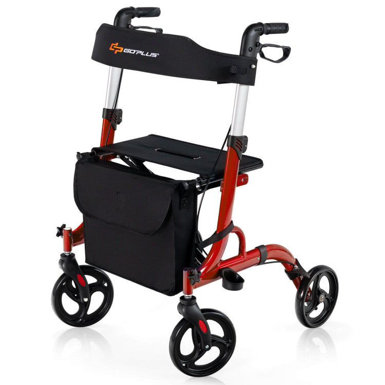 2-in-1 Folding Aluminum Seat Rollator Walker with 8-inch Wheels