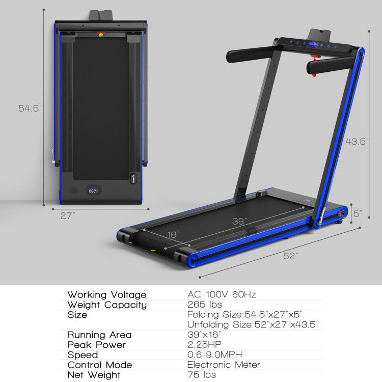 Gymax 2-in-1 Folding Walking Pad Treadmill with Safe Lock and App Control