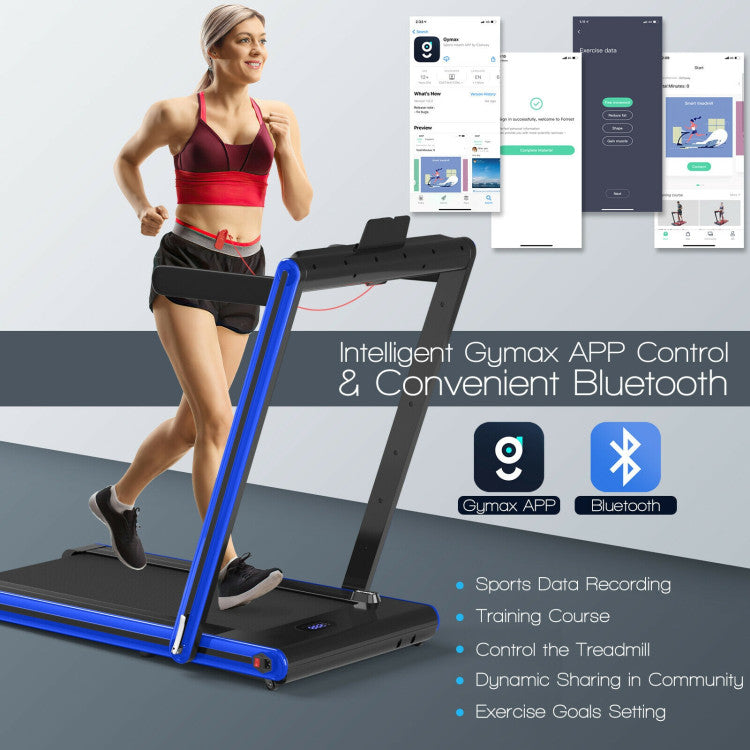 Gymax 2-in-1 Folding Walking Pad Treadmill with Safe Lock and App Control