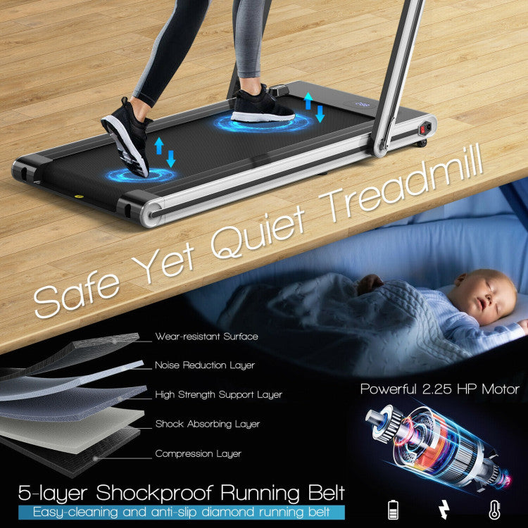 Gymax 2-in-1 Folding Walking Pad Treadmill with Safe Lock and App Control