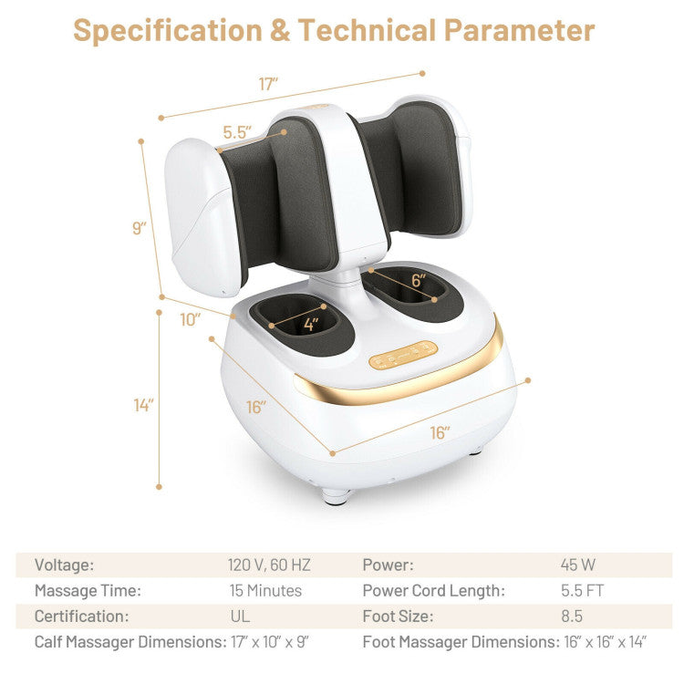 2-in-1 Foot and Calf Massager with Heat Function and 3 Massage Modes