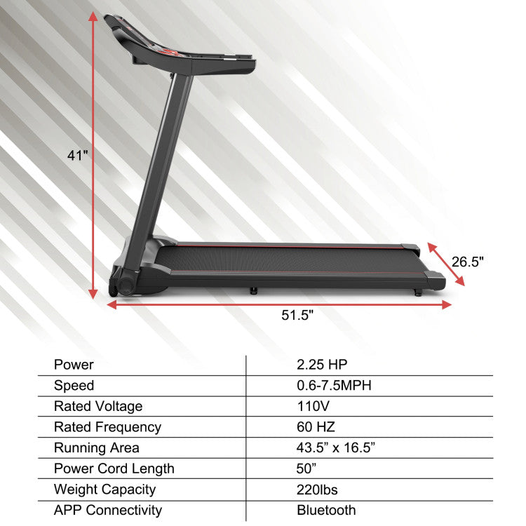 2.25HP Electric Running Machine Treadmill with Speaker and APP Control