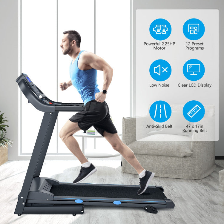 2.25 HP Folding Electric Motorized Power Treadmill with Backlit LCD Display