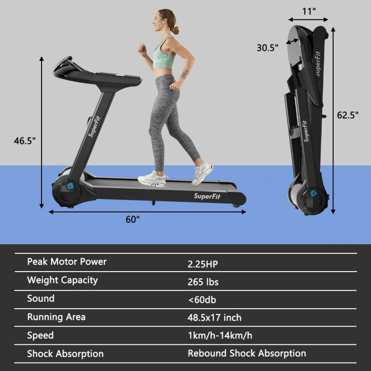 2.25HP Folding Treadmill with Bluetooth Speaker and LED Display