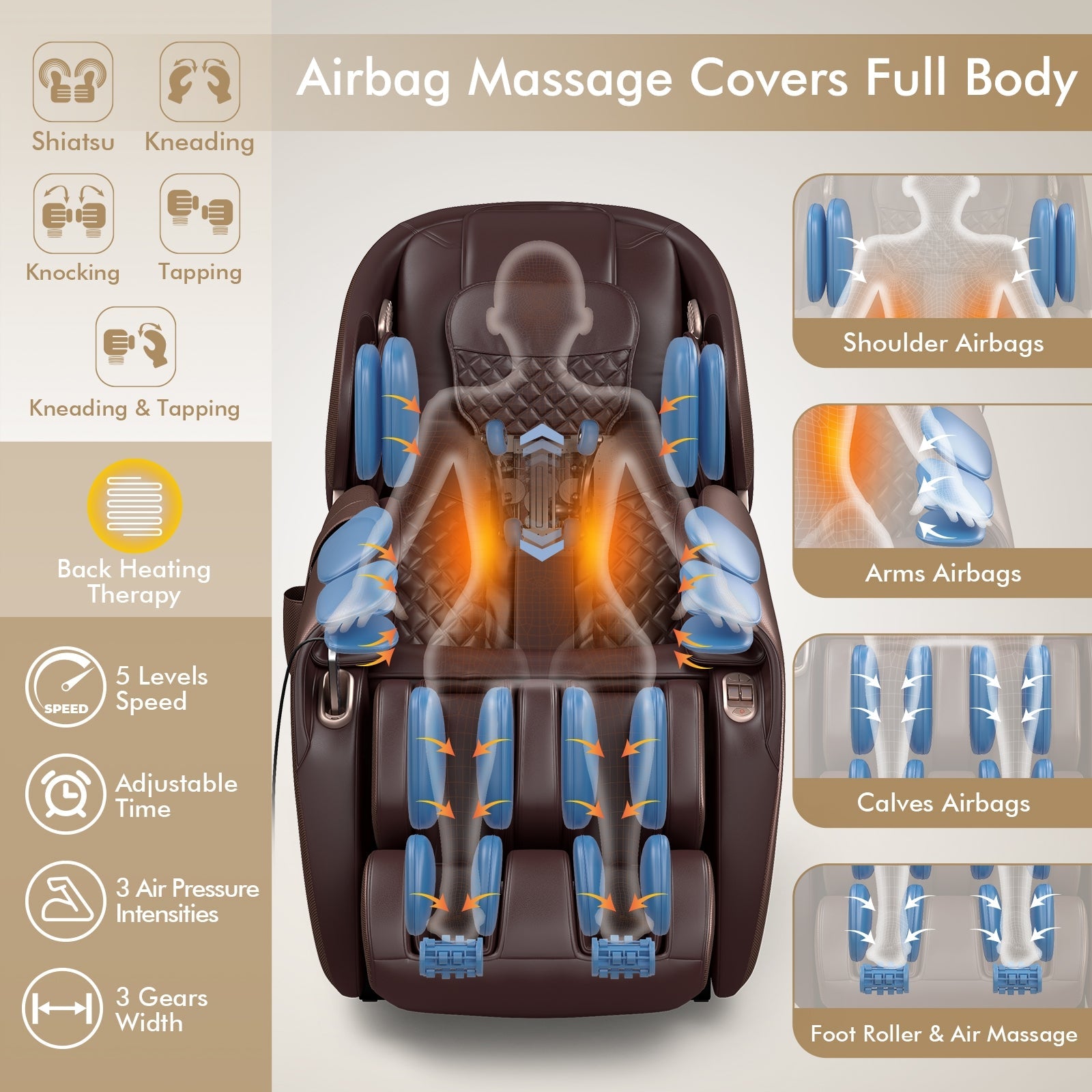 Full Body Zero Gravity Shiatsu Massage Chair with Built-In Heat Therapy System