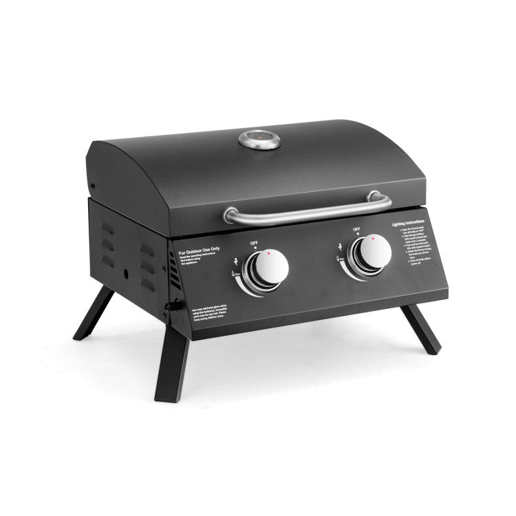 20000 BTU Outdoor Propane Gas Grill 2-Burner with Thermometer and Foldable Legs