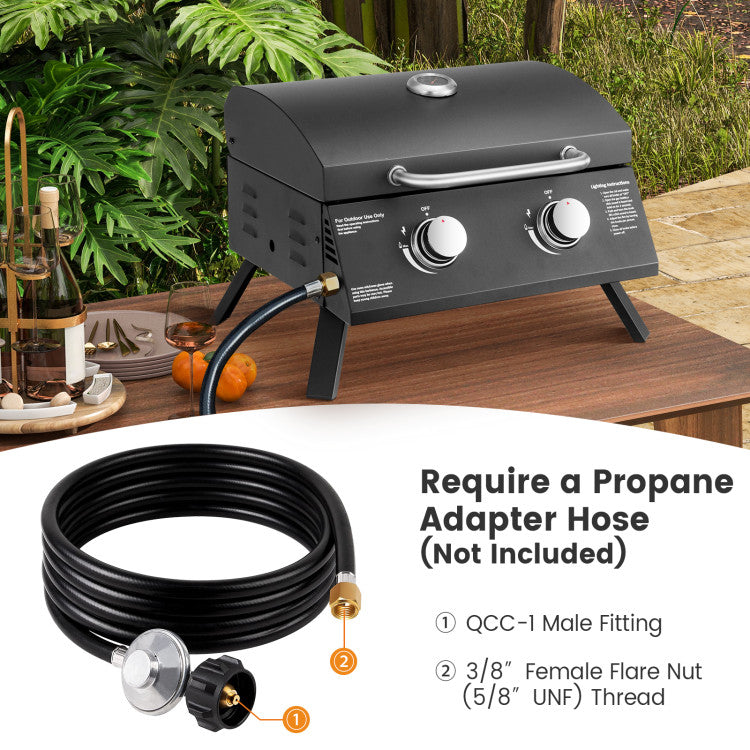 20000 BTU Outdoor Propane Gas Grill 2-Burner with Thermometer and Foldable Legs